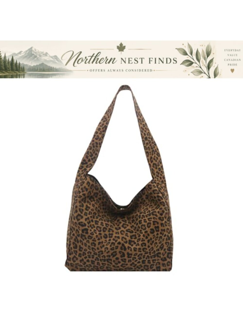 Leopard Print Canvas Shoulder Bag Large Tote Handbag Underarm Purse Work Travel